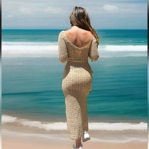 Free People Crochet Beach Romantic Maxi Dress with sides slits XS - Picture 4 of 7